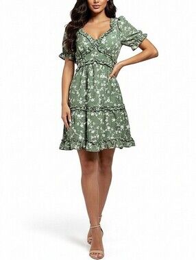 inspired hearts green dress Inspired Hearts Sage Green Floral Semi-Backless Dress Large